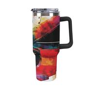 DWTJKMS Tazza da auto colorata con tastiera per pianoforte musicale, in acciaio inox, a prova di perdite, grande capacità, con manico, a doppia parete, sottovuoto, riutilizzabile, mantiene freddo o