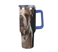 DWTJKMS Tazza da auto con bulldog inglese, 1,18 l, a prova di perdite, grande capacità, con manico, cannuccia a doppia parete, sottovuoto, riutilizzabile, mantiene freddo o caldo in stile blu scuro