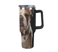 DWTJKMS Tazza da auto con bulldog inglese, 1,18 l, a prova di perdite, grande capacità, con manico, cannuccia, doppia parete, sottovuoto, riutilizzabile, mantiene freddo o caldo, stile nero