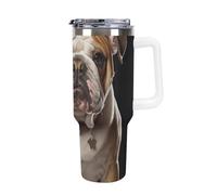 DWTJKMS Tazza da auto con bulldog inglese, 1,18 l, a prova di perdite, grande capacità, con manico, cannuccia a doppia parete, sottovuoto, riutilizzabile, mantiene freddo o caldo, stile bianco