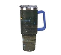 DWTJKMS Tazza da auto con stampa di airone grigio in acqua, 1,18 l, a prova di perdite, grande capacità, con manico, cannuccia a doppia parete, isolamento sottovuoto, riutilizzabile, mantiene freddo o