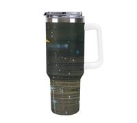 DWTJKMS Tazza da auto con stampa di airone grigio in acqua, 1,18 l, a prova di perdite, grande capacità, con manico, cannuccia a doppia parete, sottovuoto, riutilizzabile, mantiene freddo o caldo in