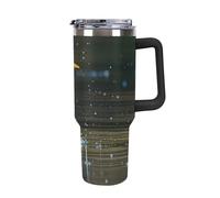DWTJKMS Tazza da auto con stampa di airone grigio in acqua, 1,18 l, a prova di perdite, grande capacità, con manico, cannuccia a doppia parete, isolamento sottovuoto, riutilizzabile, mantiene freddo o