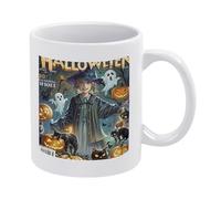 DWTJKMS Tazza da caffè con albero di Halloween, tazza in ceramica bianca con manico, in porcellana, con motivo stampato, tazza da tè carina, tazza da latte, divertente, per uomini e donne, lavabile in