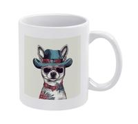 DWTJKMS Tazza da caffè con cane chihuahua con cappello, tazza in ceramica bianca con manico, tazza da tè con motivo stampato, simpatica tazza da caffè, per uomini e donne, lavabile in lavastoviglie