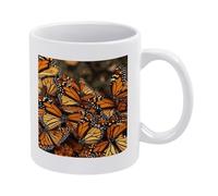 DWTJKMS Tazza da caffè con farfalle monarca, tazza in ceramica bianca con manico, tazza da tè con motivo stampato, simpatica tazza da caffè, per uomini e donne, lavabile in lavastoviglie