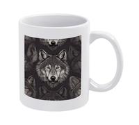 DWTJKMS Tazza da caffè con motivo testa di lupo in ceramica bianca con manico in porcellana novità tazza da tè con motivo stampato carino tazza da latte divertente tazze da caffè per uomini donne