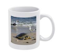 DWTJKMS Tazza da caffè con tartaruga marina verde, tazza in ceramica bianca con manico, tazza da tè con motivo stampato, simpatica tazza da caffè, per uomini e donne, lavabile in lavastoviglie