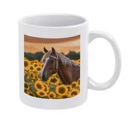 DWTJKMS Tazza da caffè in ceramica bianca con manico in porcellana con motivo stampato con girasole giallo, tazza da tè simpatica tazza da caffè divertente per uomini e donne, lavabile in