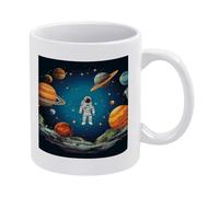 DWTJKMS Tazza da caffè in ceramica bianca con manico in porcellana con stampa motivo astronauta, tazza da tè simpatica, tazza da caffè, divertente, per uomini e donne, lavabile in lavastoviglie