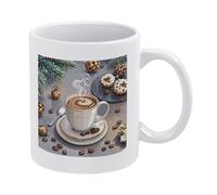 DWTJKMS Tazza da caffè in ceramica bianca con manico in porcellana con stampa motivo stampato tazza da tè carino tazza da latte divertente tazze da caffè per uomini donne lavabile in lavastoviglie