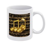 DWTJKMS Tazza da caffè in ceramica bianca con nota musicale dorata con stella caduta lucida, tazza in porcellana con manico, tazza da tè con motivo stampato, simpatica tazza da latte, tazza da caffè