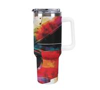 DWTJKMS Tazza per auto colorata con tastiera per pianoforte musicale, in acciaio inox, a prova di perdite, grande capacità, con manico, a doppia parete, sottovuoto, riutilizzabile, mantiene freddo o