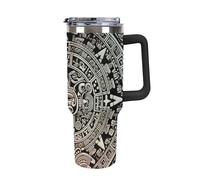DWTJKMS Tazza per auto con calendario Maya End Of The World, in acciaio inox, a prova di perdite, grande capacità, con manico, cannuccia a doppia parete, riutilizzabile, mantiene freddo o caldo, stile