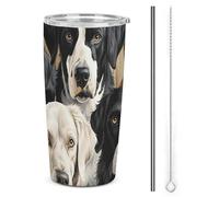 DWTJKMS Tazze da auto per cani in bianco e nero con cannuccia isolate in acciaio inox, tazze da caffè in metallo a tenuta stagna con coperchio, bottiglie d'acqua di grande capacità, regalo per donne e