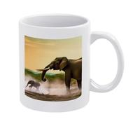 DWTJKMS Tazze da caffè con elefante africano tazza in ceramica bianca con manico in porcellana novità tazza da tè con motivo stampato carino tazza da latte divertente tazze da caffè per uomini donne