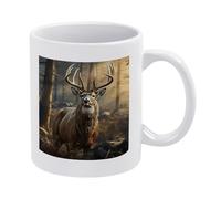 DWTJKMS Tazze da caffè in ceramica bianca con manico in porcellana con motivo stampato con motivo a caccia di cervi, tazza da tè simpatica tazza da caffè divertente per uomini e donne, lavabile in