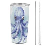 DWTJKMS Tazze per auto blu Little Octopus con cannuccia isolate in acciaio inox, tazze da caffè in metallo a tenuta stagna con coperchio, bottiglie d'acqua di grande capacità, regalo per donne e