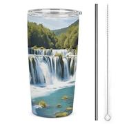 DWTJKMS Tazze per auto con cascate sul fiume Krka con cannuccia isolata in acciaio inox, tazze da caffè in metallo a tenuta stagna con coperchio, bottiglie d'acqua di grande capacità, regalo per donne