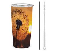 DWTJKMS Tazze per auto con dente di leone al tramonto con cannuccia isolate in acciaio inox, tazze da caffè in metallo a tenuta stagna con coperchio, bottiglie d'acqua di grande capacità, regalo per