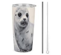 DWTJKMS Tazze per auto con pittura a sigillo di arpa con cannuccia isolata in acciaio inox, tazze da caffè in metallo a tenuta stagna con coperchio, bottiglie d'acqua di grande capacità, regalo per