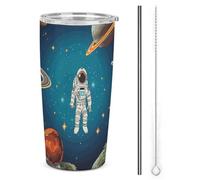 DWTJKMS Tazze per auto con razzo spaziale e astronauta con cannuccia isolate in acciaio inox, tazze da caffè in metallo a tenuta stagna, con coperchio, bottiglie d'acqua di grande capacità, regalo per