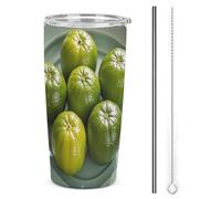 DWTJKMS Tazze per auto verdi arancioni con cannuccia isolate in acciaio inox, tazze da caffè in metallo a tenuta stagna con coperchio, bottiglie d'acqua di grande capacità, regalo per donne e uomini