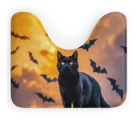 DWTJKMS The Black Cat is Pacing on the Roof Bath Mats - Tappetino da bagno a forma di U ad asciugatura rapida, assorbente, antimacchia, tappetino da bagno antiscivolo per base WC ovale