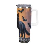 DWTJKMS The Black Cat Is Pacing on The Roof Bicchiere in acciaio inox da 1180 ml a prova di perdite, grande capacità, tazza per auto con manico in paglia, tazza isolante sottovuoto a doppia parete