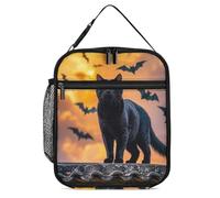 DWTJKMS The Black Cat Is Pacing on The Roof Borsa termica per il pranzo, a prova di perdite, per uomini e donne, con manico, riutilizzabile, isolata, per ufficio, lavoro, picnic