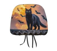 DWTJKMS The Black Cat is Pacing on The Roof Car Seat Headrest Cover 2 PCS regolabile riutilizzabile, accessori interni auto carino vintage poggiatesta protezione sedili copertura, per la maggior parte