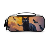DWTJKMS The Black Cat Is Pacing on The Roof Leather Makeup Bag Portatile Piccolo Organizzatore Cosmetico Impermeabile Borse Da Toilette Pennelli Matite E Accessori Per Il Trucco Da Viaggio