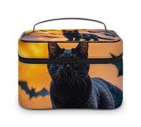 DWTJKMS The Black Cat Is Pacing on The Roof Makeup Bag, Trousse Organizer per cosmetici Grande Capacità Portatile Trucco Borse Da Viaggio Da Donna Borse Da Bagno con Manico E Divisore