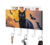DWTJKMS The Black Cat is Pacing on the Roof Portachiavi per parete, stile fattoria, montaggio a parete con 5 ganci, nuovo portachiavi da appendere per ingresso o atrio 18 cm di larghezza x 4,3 cm di