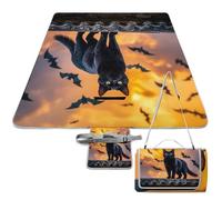 DWTJKMS The Black Cat is Pacing on The Roof - Tappetino da picnic pieghevole, impermeabile, con borsa per tote, grande tappetino da picnic all'aperto, 147,3 x 147,3 cm, coperta da campeggio per