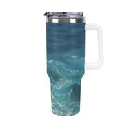 DWTJKMS The Blue Sea - Bicchiere in acciaio inox da 1,18 l, a prova di perdite, grande capacità, con manico, cannuccia a doppia parete, isolamento sottovuoto, riutilizzabile, mantiene freddo o caldo