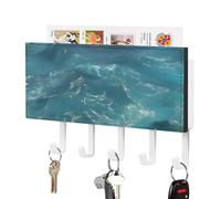 DWTJKMS The Blue Sea Portachiavi da parete, stile fattoria, montaggio a parete con 5 ganci, portachiavi decorativo da appendere per ingresso o atrio, 18 cm di larghezza x 4,3 cm di altezza