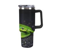 DWTJKMS The Green Snake - Bicchiere in acciaio inox da 1,18 l, a prova di perdite, grande capacità, con manico, cannuccia a doppia parete, isolamento sottovuoto, riutilizzabile, mantiene freddo o