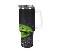 DWTJKMS The Green Snake - Bicchiere in acciaio inox da 1,18 l, a prova di perdite, grande capacità, con manico, cannuccia a doppia parete, isolamento sottovuoto, riutilizzabile, mantiene freddo o
