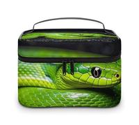 DWTJKMS The Green Snake Makeup Bag, Trousse organizer per cosmetici, grande capacità portatile, borse da viaggio da donna, con manico e divisore