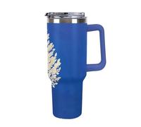 DWTJKMS The White Tree - Bicchiere da auto in acciaio inox, 1,18 l, a prova di perdite, grande capacità, con manico e cannuccia, a doppia parete, riutilizzabile, mantiene freddo o caldo, in stile blu