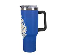 DWTJKMS The White Tree - Bicchiere da auto in acciaio inox, 1,18 l, a prova di perdite, grande capacità, con manico e cannuccia, a doppia parete, riutilizzabile, mantiene freddo o caldo, stile nero