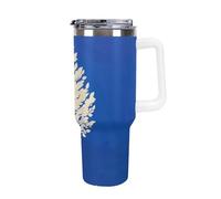 DWTJKMS The White Tree - Bicchiere in acciaio inox da 1,18 l, a prova di perdite, grande capacità, con manico, cannuccia a doppia parete, isolamento sottovuoto, riutilizzabile, mantiene freddo o caldo