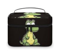 DWTJKMS Tranquillo Cartoon Coccodrillo Makeup Bag, Cosmetici Organizer Caso Grande Capacità Portatile Make Up Borse Donne Viaggio Toiletry Borse con Maniglia E Divisore