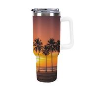 DWTJKMS Tropical Sunset Beach - Bicchiere in acciaio inox da 1,18 l, a prova di perdite, grande capacità, con manico, cannuccia a doppia parete, isolamento sottovuoto, riutilizzabile, mantiene freddo