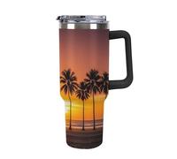 DWTJKMS Tropical Sunset Beach - Bicchiere in acciaio inox da 1,18 l, a prova di perdite, grande capacità, con manico, cannuccia a doppia parete, isolamento sottovuoto, riutilizzabile, mantiene freddo