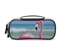 DWTJKMS Un fenicottero rosa sulla spiaggia borsa di trucco in pelle portatile piccolo organizzatore cosmetico impermeabile borse da toilette pennelli matite e accessori per il trucco da viaggio