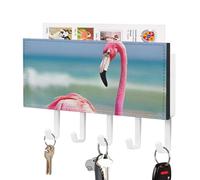 DWTJKMS Un fenicottero rosa sulla spiaggia portachiavi per parete, stile fattoria montaggio a parete con 5 ganci, nuova decorazione da parete appeso portachiavi per ingresso o atrio 18 cm L x 4,3 H