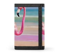 DWTJKMS Un fenicottero rosa sulla spiaggia portafoglio minimalista da uomo sottile tre volte portafogli moda moderno portafoglio antifurto contiene carte e contanti