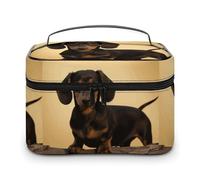 DWTJKMS Una graziosa borsa per il trucco a forma di bassotto, borsa organizer per cosmetici, grande capacità, borsa da trucco da viaggio da donna, con manico e divisore